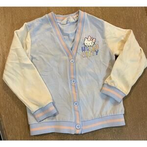 Hello Kitty Girl Button  Fleece Varsity Jacket Blue/White Sz 8/10 Cotton Blend